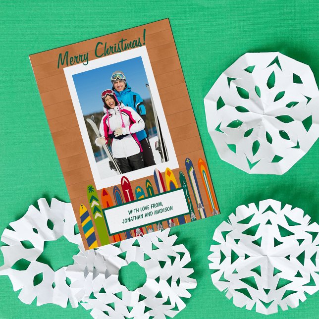 Vintage Skis Custom Photo Holiday Card (Creator Uploaded)
