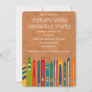 Vintage Skis Custom Skiing Themed Party Invitation