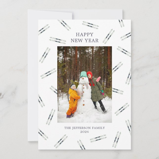 Vintage skis photo holiday card (Front)