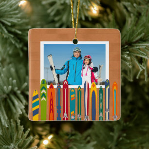 Vintage Skis Photo Keepsake Ceramic Ornament