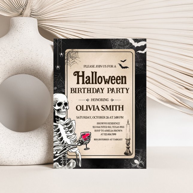 Vintage Skull Adult Halloween Birthday Party Invitation (Adult Skull Vintage Halloween Birthday Party Invitation)