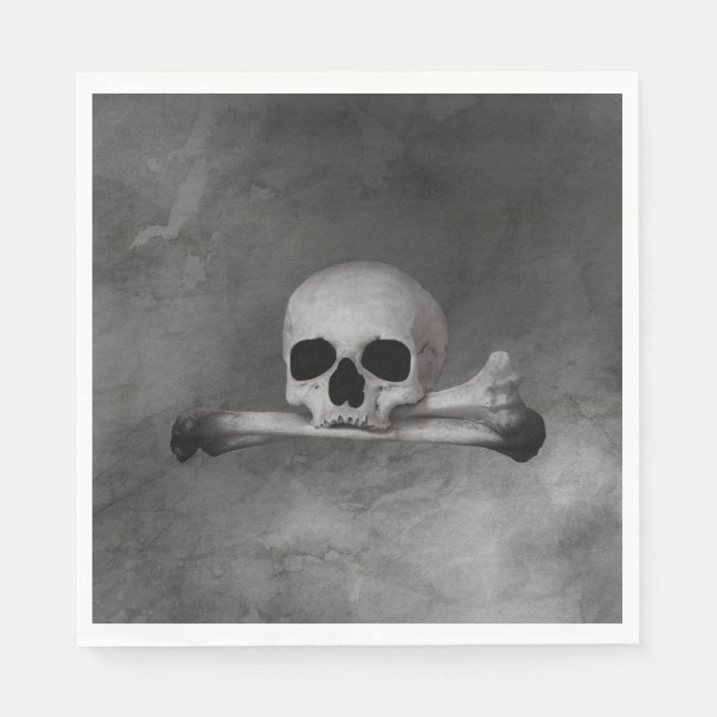 Vintage Skull and Crossbones on Grey Texture Napkin (Front)