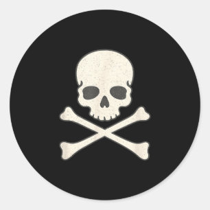 Vintage skull and crossbones pirate halloween classic round sticker