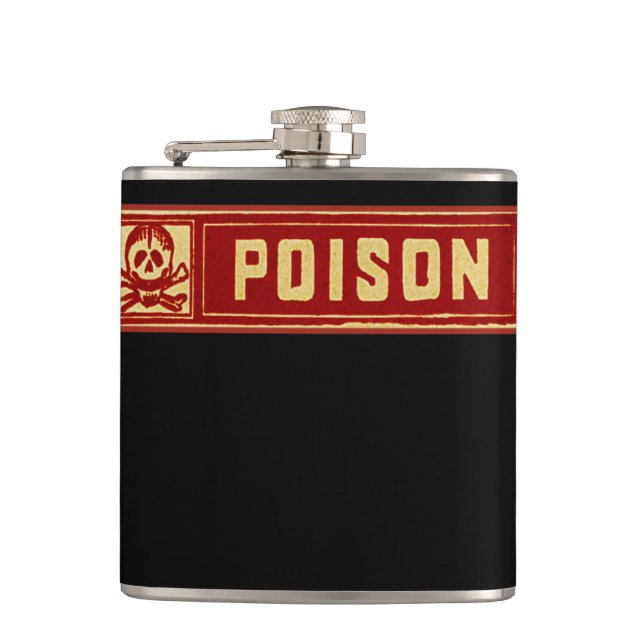 Vintage Skull and Crossbones Poison Label Hip Flask (Front)