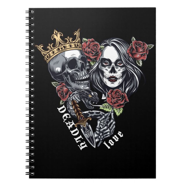 Vintage Skull and roses, Deadly Love, Notebook (Front)