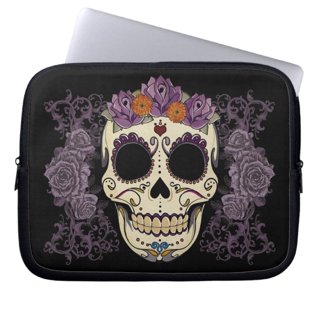 Vintage Skull and Roses Laptop Sleeve (Front)