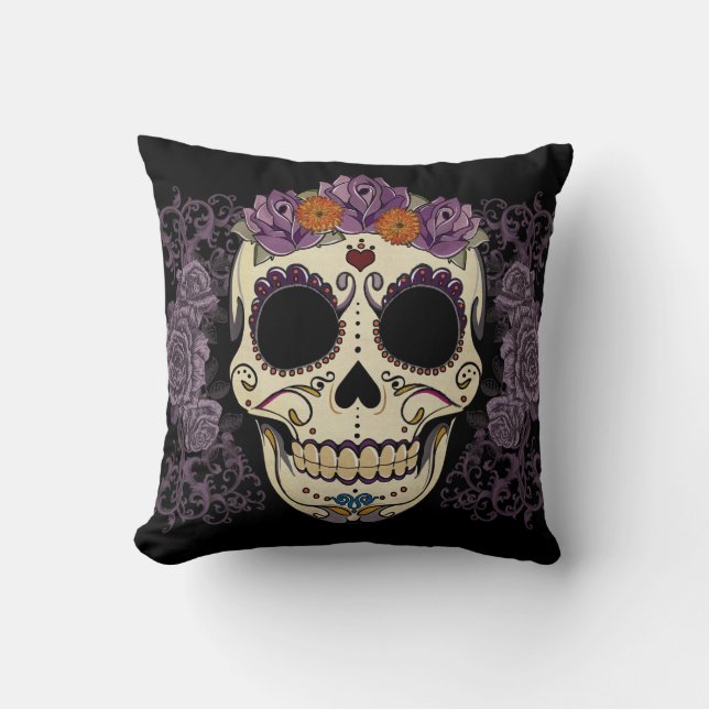 Vintage Skull and Roses Pillow (Front)