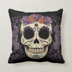 Vintage Skull and Roses Pillow