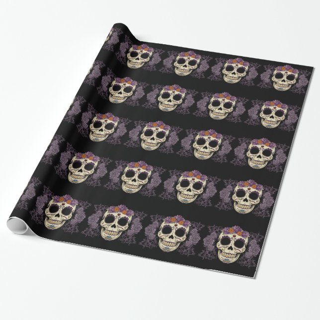 Vintage Skull and Roses Wrapping Paper (Unrolled)