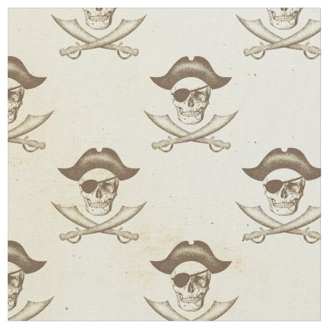 Vintage Skull and Swords Pirate Fabric (Close Up)