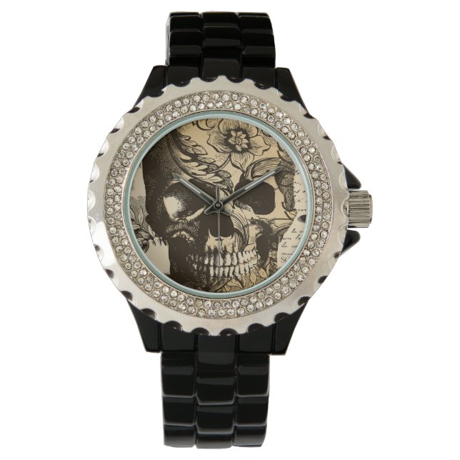 Vintage Skull Black and White Ladies Watch (Front)