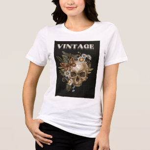Vintage Skull Botanical Floral Cottagecore Women's Tri-Blend Shirt