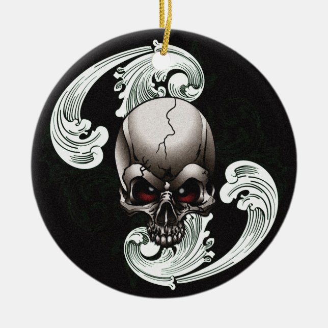 Vintage Skull Ceramic Tree Decoration (Front)