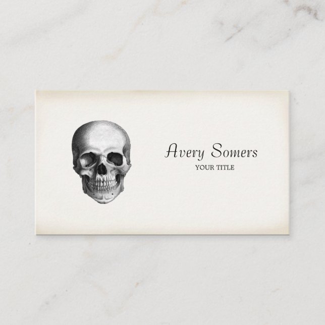Vintage Skull Etching Aged Business Card (Front)