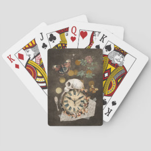 Vintage Skull Floral Moths Time Playing Cards