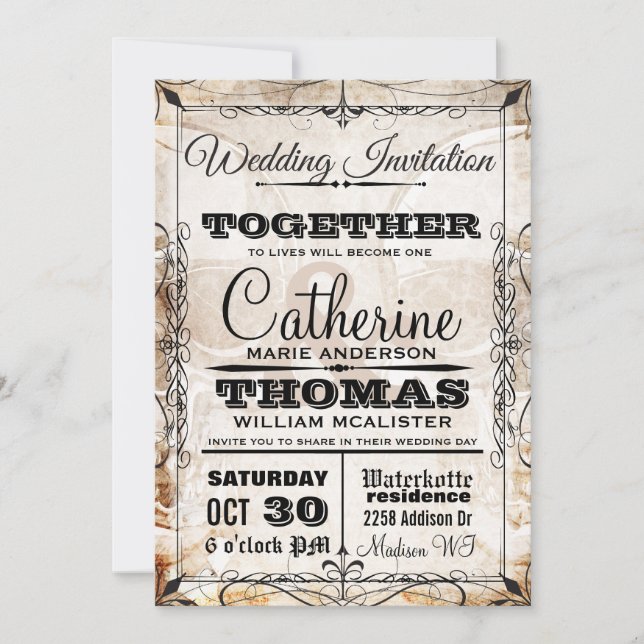 Vintage Skull & Flourishes Wedding Invitation (Front)