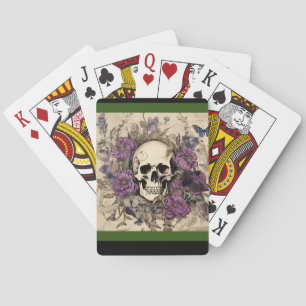 Vintage Skull Flowers Purple  Playing Cards