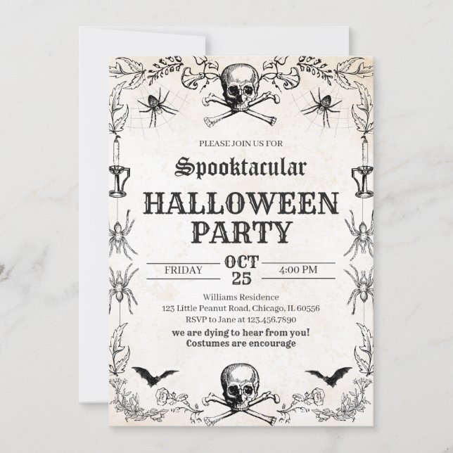 Vintage Skull Halloween Birthday Invitation (Front)