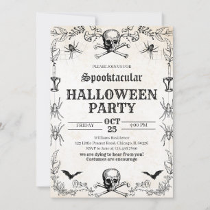 Vintage Skull Halloween Birthday Invitation