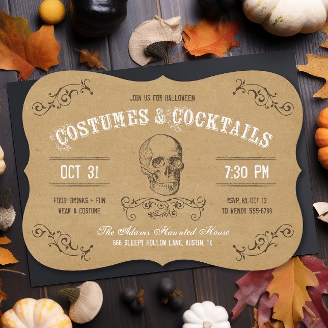 Vintage Skull Halloween Costume and Cocktail Party Invitation (Creator Uploaded)