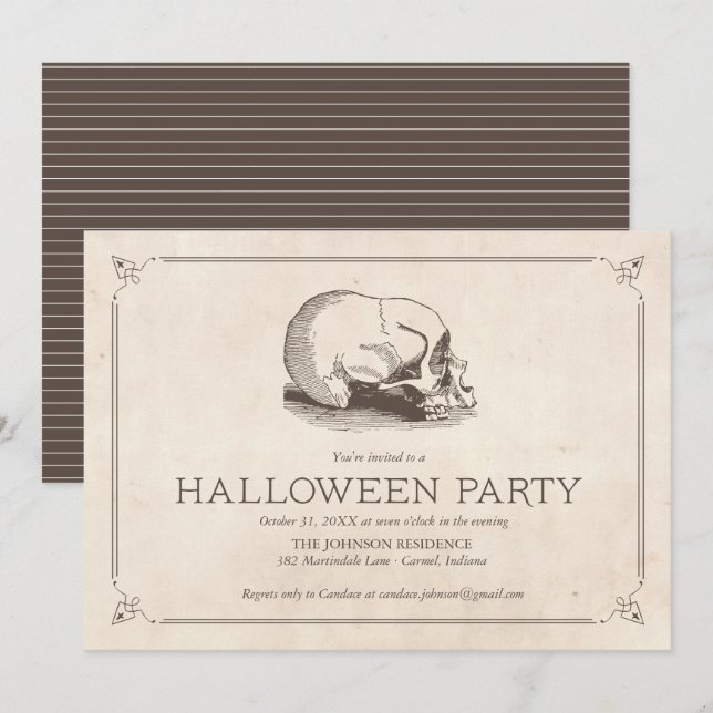Vintage Skull Halloween Party Invites (Front/Back)