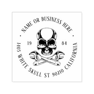 Vintage Skull Mechanic Name Return Address Self-inking Stamp