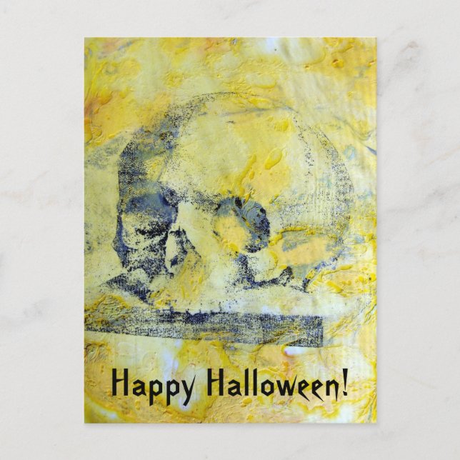 Vintage Skull Mixed Media Halloween Postcard (Front)