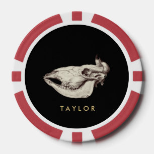 Vintage Skull of Cow Illustration Name Poker Chips