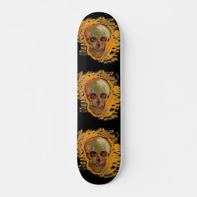 Vintage Skull Painting by Van Gogh Skateboard (Front)