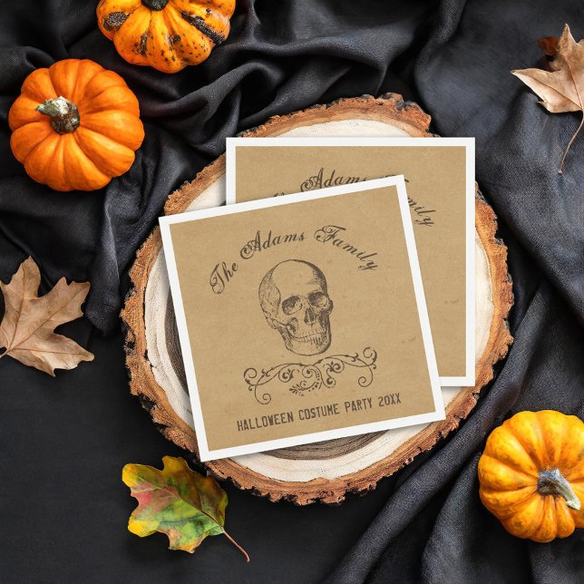 Vintage Skull Personalised Halloween Party Napkin (Creator Uploaded)