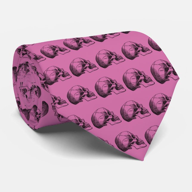 Vintage Skull Profile Illustration Tie (Rolled)