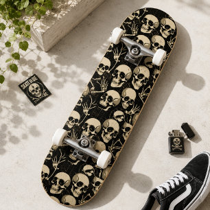 Vintage Skull & Skeleton Pattern Gothic Skateboard