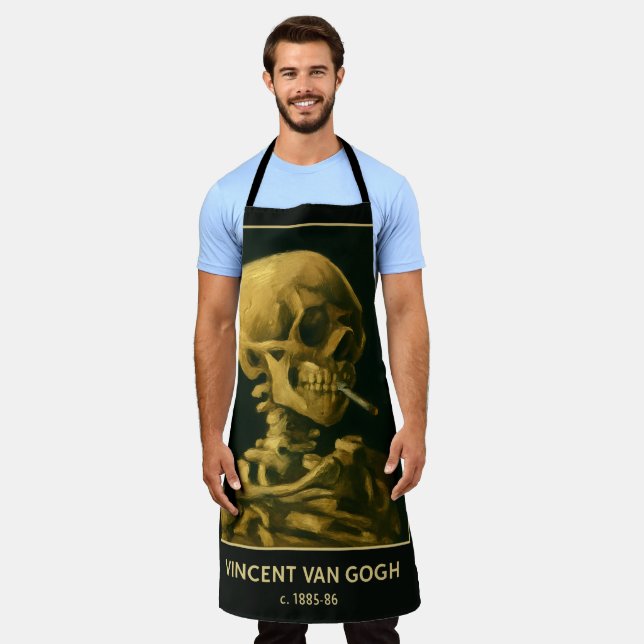 Vintage Skull Smoking – Unique Van Gogh Inspired  Apron (Worn)