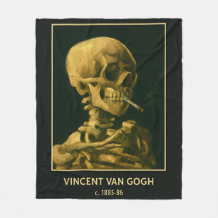 Vintage Skull Smoking – Unique Van Gogh Inspired Fleece Blanket