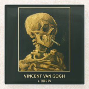 Vintage Skull Smoking – Unique Van Gogh Inspired Glass Coaster