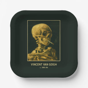 Vintage Skull Smoking – Unique Van Gogh Inspired Paper Plate