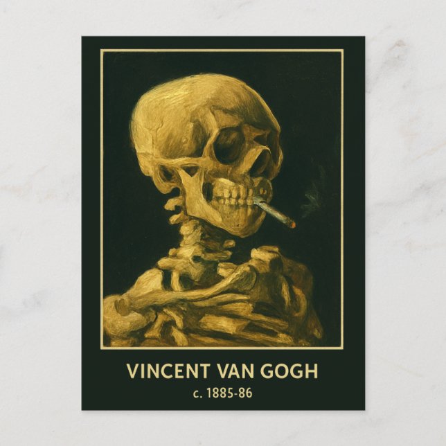 Vintage Skull Smoking – Unique Van Gogh Inspired  Postcard (Front)