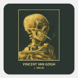 Vintage Skull Smoking – Unique Van Gogh Inspired  Square Sticker
