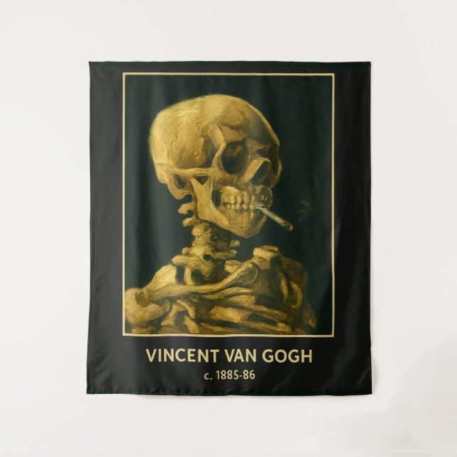 Vintage Skull Smoking – Unique Van Gogh Inspired  Tapestry (Front)