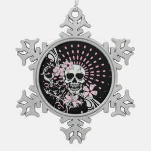 Vintage Skull Snowflake Pewter Christmas Ornament