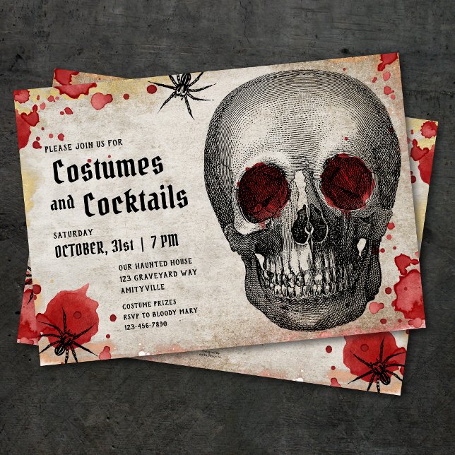 Vintage Skull Spider Bloody Adult Halloween Invite (Creator Uploaded)