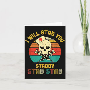Vintage Skull Stab Stabby Funny Nurse Halloween Card