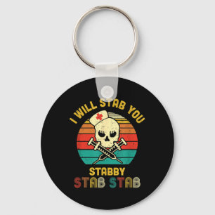 Vintage Skull Stab Stabby Funny Nurse Halloween Key Ring