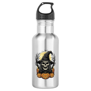 Vintage Skull Witch Halloween Pumpkin Vector Desig 532 Ml Water Bottle