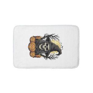 Vintage Skull Witch Halloween Pumpkin Vector Desig Bath Mat
