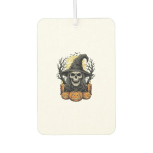 Vintage Skull Witch Halloween Pumpkin Vector Desig Car Air Freshener