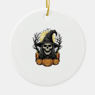 Vintage Skull Witch Halloween Pumpkin Vector Desig Ceramic Tree Decoration