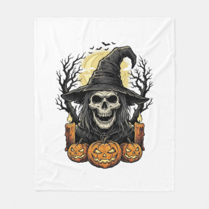 Vintage Skull Witch Halloween Pumpkin Vector Desig Fleece Blanket