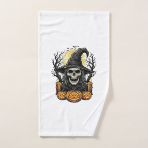 Vintage Skull Witch Halloween Pumpkin Vector Desig Hand Towel
