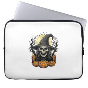 Vintage Skull Witch Halloween Pumpkin Vector Desig Laptop Sleeve